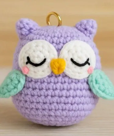 Handmade sleeping owl crochet amigurumi keychain bag charm for sale in Pakistan
