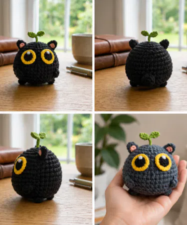 Handmade crochet black kitty keychain with secure metal ring, perfect gift for cat lovers in Pakistan.