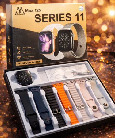 7 in 1 Ultra Smart Watch Series 11 with Bluetooth calling and wireless earbuds, compatible with Android and iOS.