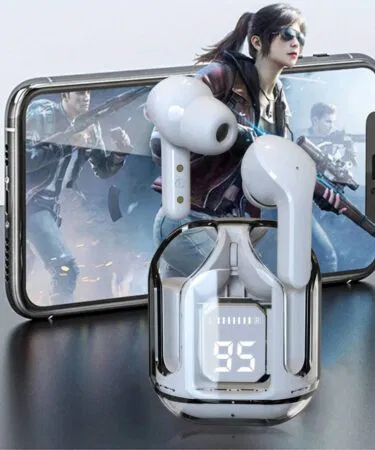 Airbor Airport Max white wireless earbuds with charging case for men, Bluetooth connectivity, long battery life, sold in Pakistan