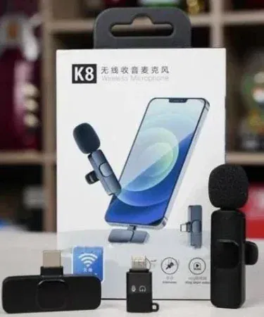 K8 Wireless Microphone for Mobile with Type-C and iPhone compatibility, noise reduction, plug-and-play, Pakistan