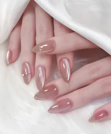 Long Simple Pink Nails with Glue | Khareedo