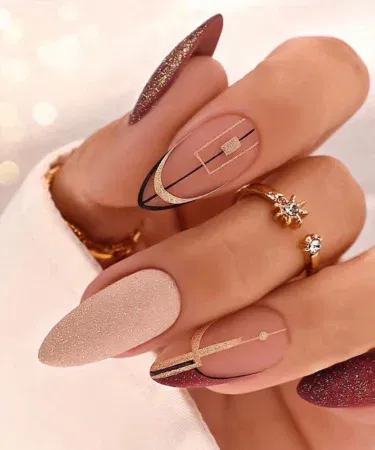 Wine Red Glitter & Pink Love Nails | Khareedo