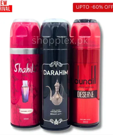 Body spray pack of 3 for men and women, 200ml big bottles, long-lasting, gift pack, value budget, Pakistan