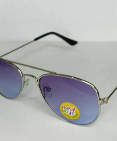 Silver steel frame sunglasses with blue lenses for kids, ideal for sunny days in Pakistan.