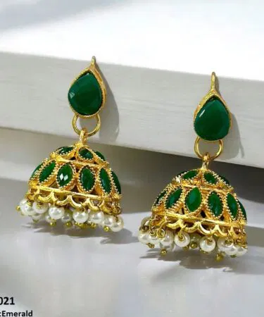 Emerald Drop Jhumki Earrings | Khareedo