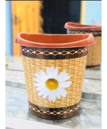 Flower Printed Plastic Dustbin (Medium) | Khareedo