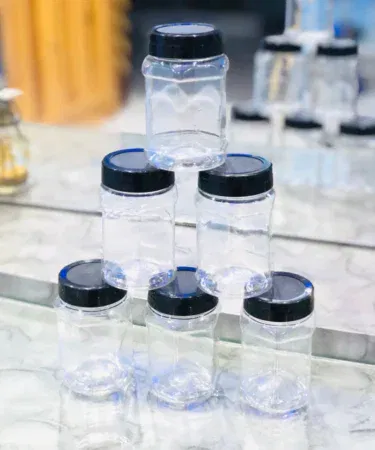 Black 200ml spice jar set of 6, ideal for fridge or shelf storage, sold in Pakistan