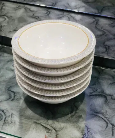 Set of 6 large 6-inch double glazed melamine bowls for soup, curry, and sweets, sold in Pakistan.
