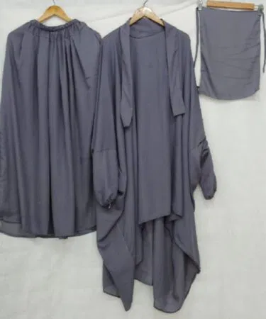 Women's 3-piece jilbab abaya set with niqab and skirt in soft georgette, free size