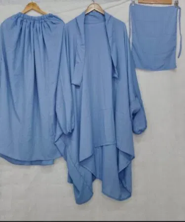 Women's 3-piece jilbab abaya set with niqab and skirt in soft georgette, free size