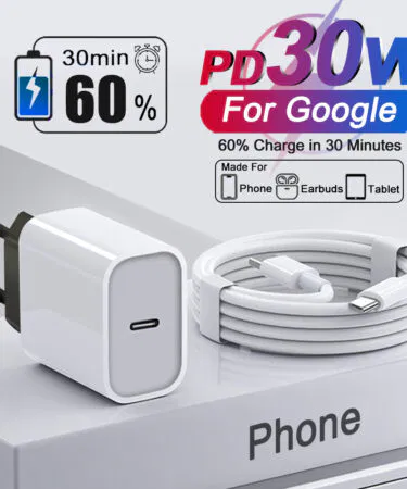 Original Google 30W USB Type-C fast charger adapter with cable for Google Pixel phones sold in Pakistan