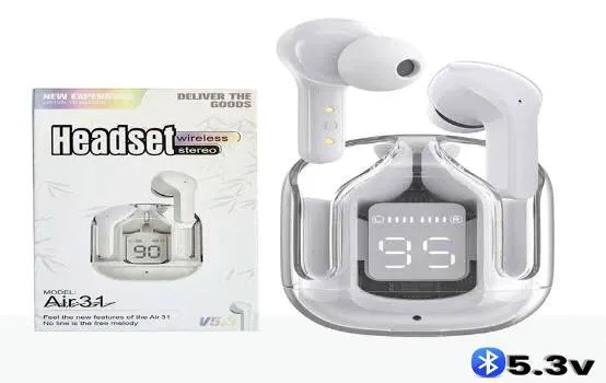 Airbor Airport Max white wireless earbuds with charging case for men, Bluetooth connectivity, long battery life, sold in Pakistan
