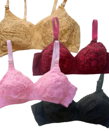 Pack of 4 cotton chicken embroidery non-padded bras for women and girls in Pakistan