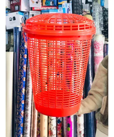 Premium quality plastic laundry basket with lid, 23.5-inch height, 16.5-inch diameter, sold in Pakistan