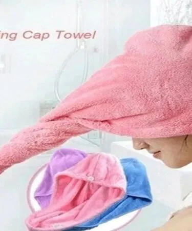 2pcs soft absorbent wool hair drying cap towel for quick drying, ideal for head wrap or shower cap.