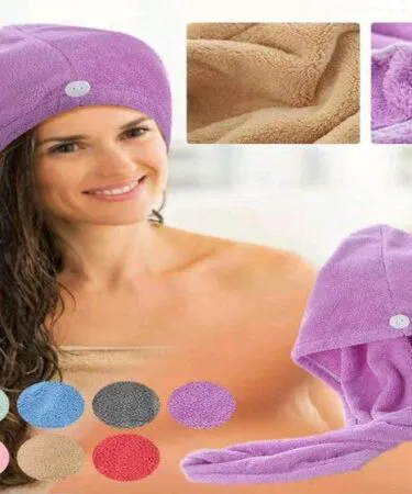 2pcs soft absorbent wool hair drying cap towel for quick drying, ideal for head wrap or shower cap.