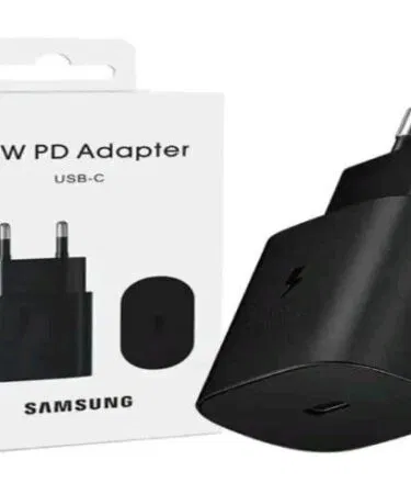 Samsung 25W PD fast charger adapter with USB-C port, black, sold in Pakistan