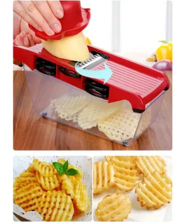 10-in-1 red multifunctional vegetable slicer and chopper with 7 stainless steel blades for sale in Pakistan