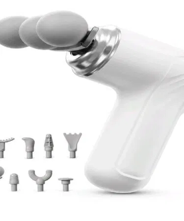 Triple head multifunctional body massager gun for full body muscle relaxation, with interchangeable heads and adjustable speed.