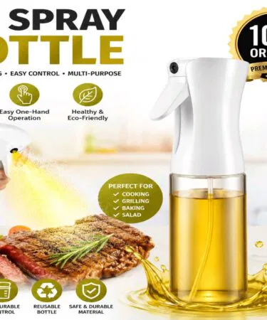 Refillable fine mist oil spray bottle for cooking, BBQ, salad & baking, 300ml white plastic, sold in Pakistan
