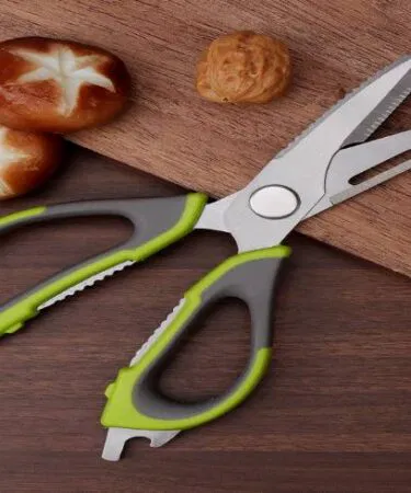 Heavy duty stainless steel kitchen shears with TPR grip and bottle opener, 230mm, sold in Pakistan