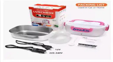 Portable 40W electric lunch box food heater with insulated bag and spoon, ideal for travel in Pakistan.