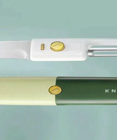 2-in-1 portable fruit knife and vegetable peeler with protective cover, stainless steel, plastic handle, sold in Pakistan