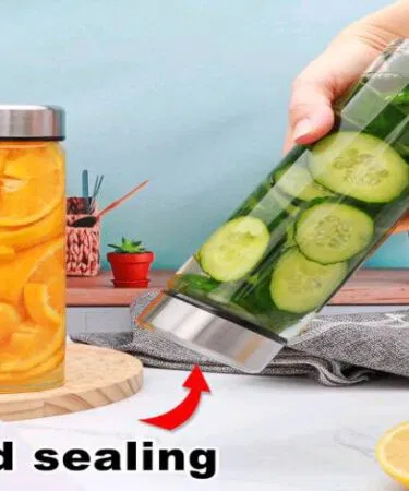 Premium double wall glass water bottle with stainless steel tea strainer, 300ml, unisex, sold in Pakistan