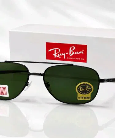 Ray-Ban style black metal aviator sunglasses with green G-15 lens, UV400 protection, unisex, sold in Pakistan