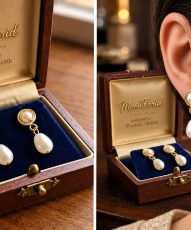 MoonFarid Classic Pearl Drop Earrings for Women, Pearl White and Golden, Semi Precious Pearl and Metal Wire