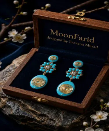 MoonFarid turquoise spiral handcrafted dangle earrings for women, party wear, ethnic style, semi precious stones