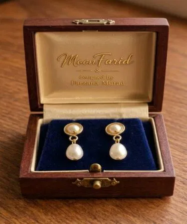 MoonFarid Classic Pearl Drop Earrings for Women, Pearl White and Golden, Semi Precious Pearl and Metal Wire