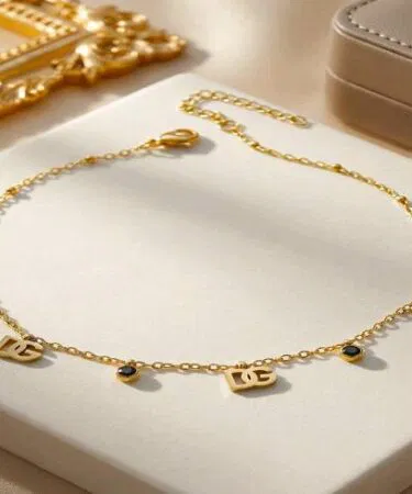 DG Monogram Golden Anklet with Black Onyx | Khareedo