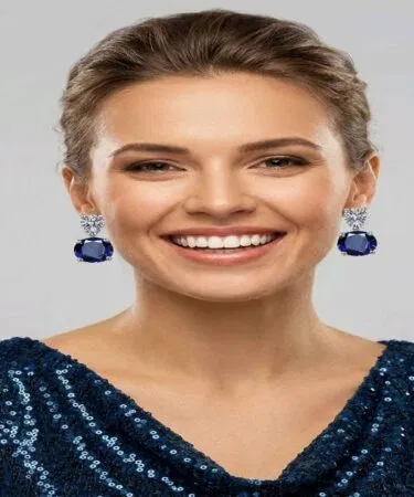 Semi precious sapphire blue brilliant-cut crystal drop earrings pair sold in Pakistan