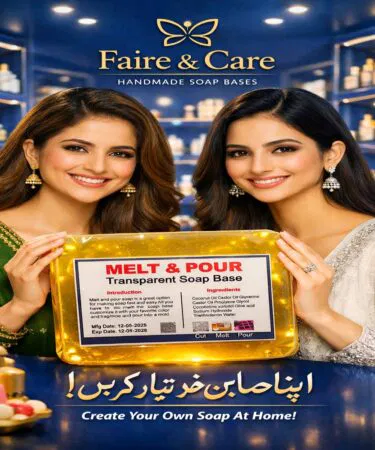 Faire & Care transparent melt & pour soap base with orange extracts, 500g, for all skin types.