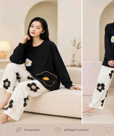 Women's comfortable pink cotton printed night suit with teddy bear print for sale in Pakistan