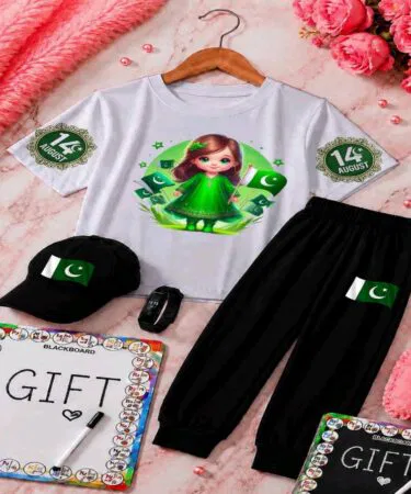 14th August girls premium t-shirt and trouser set for Pakistani Independence Day