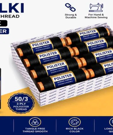 Pack of 10 Nalki black 3-ply polyester sewing thread for hand sewing and machines in Pakistan