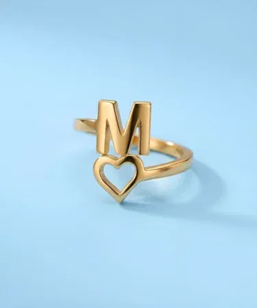 Adjustable love heart initial ring for women and men, comes with a zip pouch, sold in Pakistan