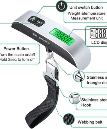 Portable digital luggage scale with LCD display and unit conversion for travel in Pakistan