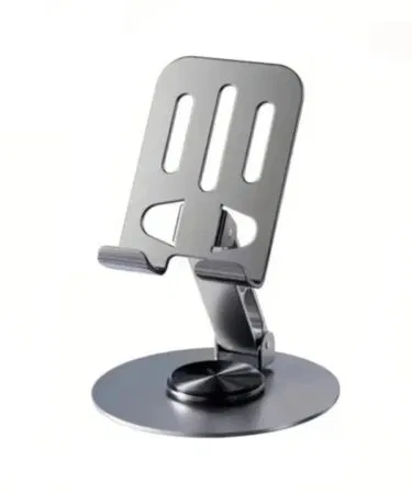 ZY034 adjustable desktop mobile phone holder in grey, premium ABS metal, 360 degree rotating universal table mount.