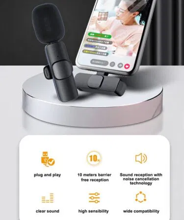 K9 multi-interface wireless collar microphone kit with Type-C and Lightning for Android and iPhone, sold in Pakistan