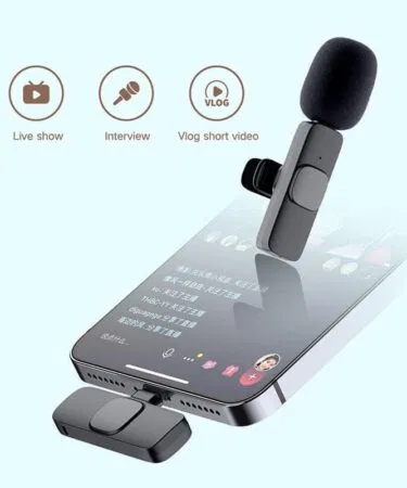 K9 multi-interface wireless collar microphone kit with Type-C and Lightning for Android and iPhone, sold in Pakistan