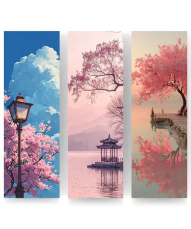 Fanan Cherry Blossom East Asian Scenic Bookmark Set Japanese Anime Inspired Aesthetic Paper Bookmarks for Book Lovers