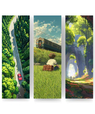 Fanan Ghibli inspired anime scenic bookmarks pack of 3, cardstock, Pakistan