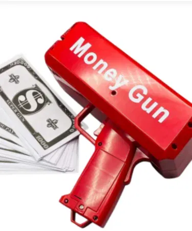 Electric Super Money Gun Toy Cash Cannon Dispenser with Play Money Notes Red Toy Blaster for Events in Pakistan