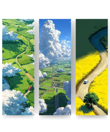 Fanan Ghibli inspired landscape bookmark set, 2x7 inches premium paper, 3-piece set for readers in Pakistan