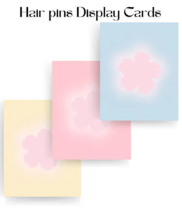 30 Pcs Aesthetic Aura Flower Hair Pin Display Cards in pastel pink, blue, and cream for small business packaging in Pakistan.