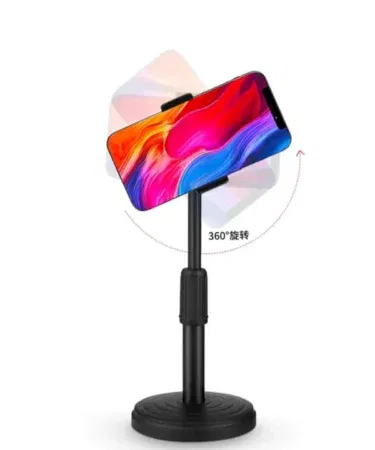 Multifunctional black mobile phone and tablet desk stand holder with 360-degree movable clip for live streaming